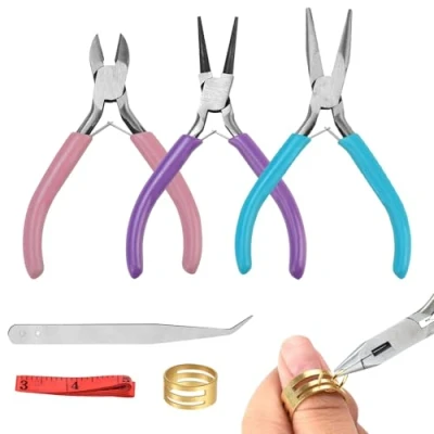 Immagine di CAREDGO 3 Pinze Gioielli Bigiotteria Set di Precisione Pinza per Orecchini Bracciali Collane con 1 Righello Pinzetta Anello Fai da Te Creazione