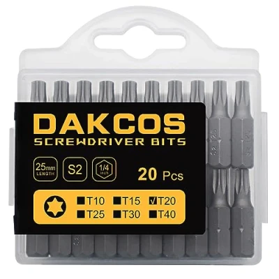 Immagine di DAKCOS punte T20, Torx Bit assortimento di S2 (lunghezza: 25 mm, 20 pezzi)