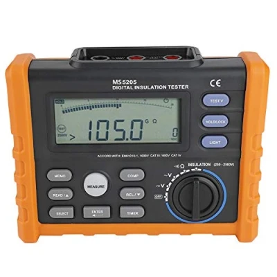 Immagine di Misuratore Resistenza di Isolamento, Akozon MS5205 Tester Isolamento 250V 2500V Megaohmmetro Digitale Professionale Prova Continuità con Display LCD Retroilluminato Test Tensione CC e CA