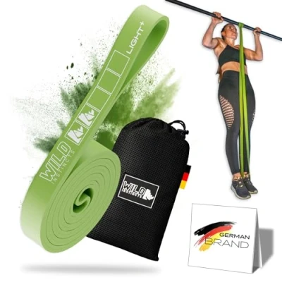 Immagine di Wild Instincts Pull Up Bands con tasca Diversi livelli di resistenza Fascia fitness guida web per allenamento Calisthenics (LIGHT+)