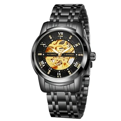 Immagine di FORSINING Orologio da polso meccanico automatico uomo con scheletro di lusso impermeabile in acciaio inossidabile, 01 nero, Bracciale