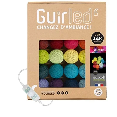 Immagine di GuirLED Guirlanda luminoso a LED per batuffoli di cotone USB Luce notturna bambini 2h Alimentatore doppio 2A incluso 3 intensità 32 sfere 2,4m Arlequin