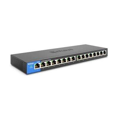 Immagine di Linksys LGS116 EU Switch di rete Gigabit non gestito a 16 porte, hub Ethernet per casa e ufficio con chassis in metallo, montaggio parete o su scrivania, sdoppiatore Ethernet, plug and play