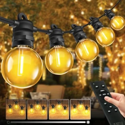 Immagine di Bowfar catena luminosa per esterni, 10 m, G40, con 17 + 2 pezzi, IP68, impermeabile, dimmerabile, telecomando, giardino, terrazza, feste, matrimoni