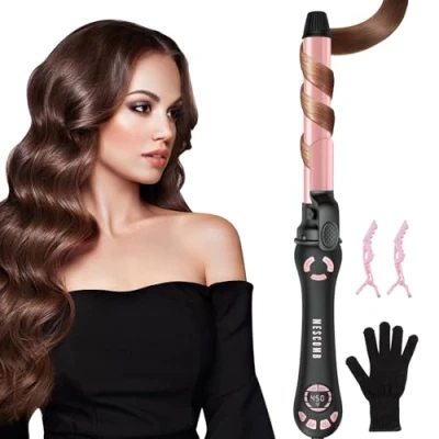 Immagine di MESCOMB Arricciacapelli Automatico 25mm Ferro per Tutti i Tipi di Capelli, Rapido e Senza Sforzo con Riscaldamento Veloce, Doppia Velocità Display LCD 120C 230C (Oro rosa)