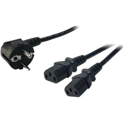 Immagine di Cavo Alimentazione LogiLink [1x Spina schuko angolata 2x IEC C13] 1.70 m Nero