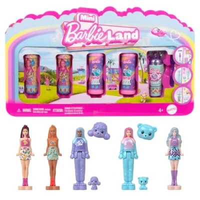 Immagine di Barbie mini BarbieLand Reveal, set con 5 bambole a sorpresa da collezionare, look unici ed effetto cambia colore per un gioco sensoriale, giocattolo bambini, 4+ anni, JGL29