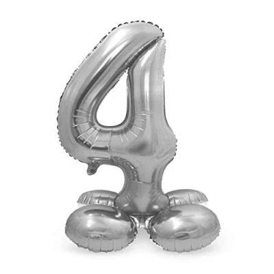 Immagine di Folat 64714 palloncino di alluminio con Base Numero Figura 4 Argento 86 cm decorazione elio per compleanno, anniversario