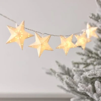 Immagine di Lights4fun Catena Luminosa con Stelle in Carta e 10 LED Blanco Caldo Timer Decorazione Natalizia per Interni