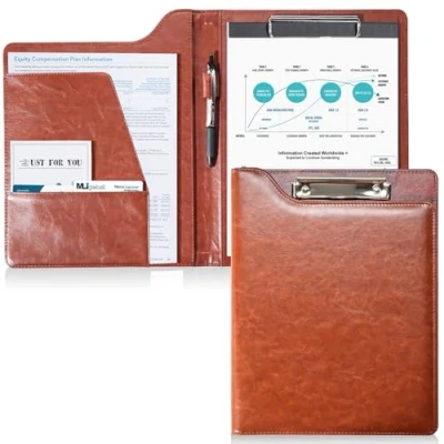 Immagine di ProCase Cartella Portadocumenti A4 in Pelle, Portablocco con Pinza, Custodia Organizzatore per Documenti Ufficio Conferenza Marrone