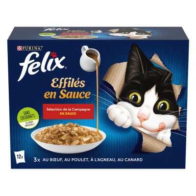 Immagine di FELIX Teneri sbucciati in salsa Gatto adulto Selezione di manzo, pollo, anatra e agnello Confezione da 12 x 85 g Sacchetto fresco