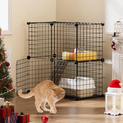 Immagine di YITAHOME Gabbia per Gatti da Interno, Gattini a 2 Livelli, Recinto Gatti, Box Piccoli Animali Esterno con Filo Denso, Cuccia Furetto, Gattino, Coniglio, Campeggio, 71x36x71cm