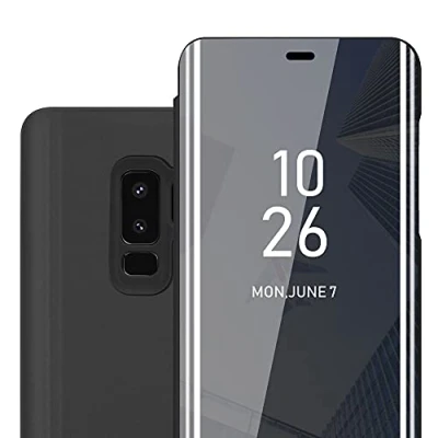 Immagine di Cadorabo Custodia Libro compatibile con Samsung Galaxy S9 PLUS in TORMALINA NERA Clear View Mirror Ultra Sottile Funzione di Supporto Protezione a 360 Gradi Stile Pieghevole