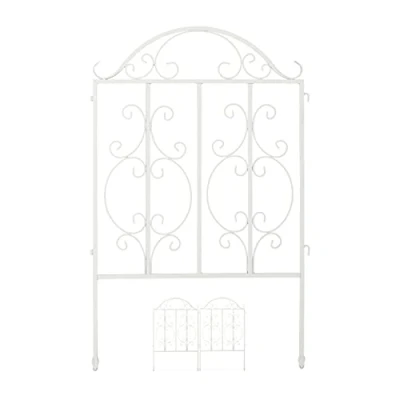 Immagine di Relaxdays Recinzione da Giardino, in Acciaio, 3 Elementi, Espandibile, Decorativo, Design retrò, HxL:98x190,5 cm, Bianco
