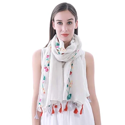 Immagine di Lina &amp; Lily Sciarpa Donna con Ricamo Fiore in Diversi Colori (Bianco)