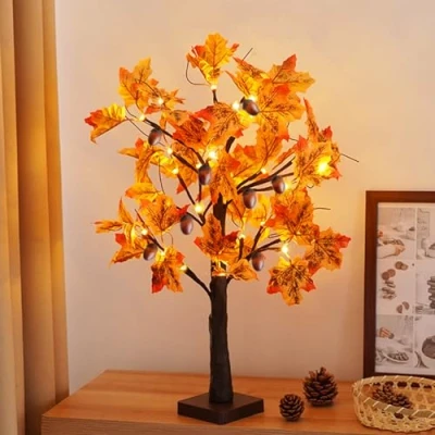 Immagine di Albero di Acero con Frutta Luminoso da Interno 24 LED Bianchi Caldi, USB Regolabile Natale Batteria per Decorazione Interna Della Festa Pasqua (Acero + Frutta)