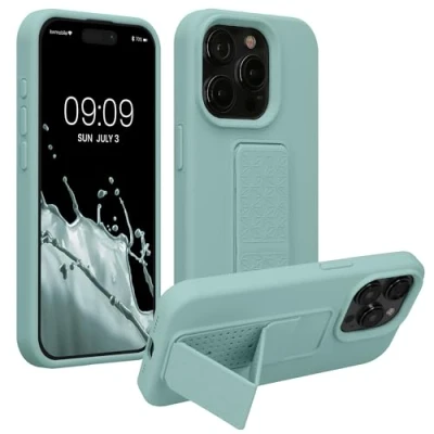 Immagine di kwmobile 1x Custodia Compatibile con iPhone 15 Pro Max Cover Supporto Dita Back Case per Smartphone Protezione Gommata menta