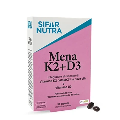 Immagine di Sifar Nutra Mena K2+D3 Vitamina K2 (Menachinone 7 in olio d&#039;oliva) D3 VitaMK7 Integratore per le ossa, i denti, muscoli Assorbimento del calcio Senza glutine e lattosio