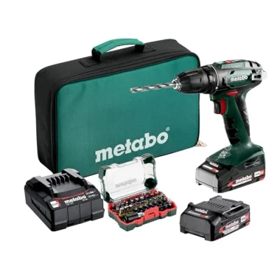 Immagine di Metabo Trapano avvitatore a batteria BS 18 602207930 V Con 32 pezzi Include due batterie e caricabatterie