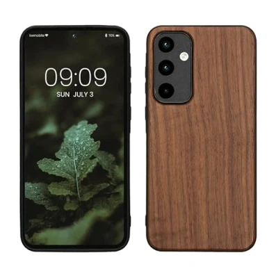 Immagine di kwmobile Custodia Compatibile con Samsung Galaxy A35 Cover Protezione in Legno per Smartphone Back Case Bumper Silicone TPU marrone scuro