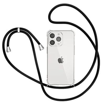 Immagine di XTCASE Cover per iPhone 13 Pro con Cordino, Trasparente Custodia Laccio Collo Tracolla Corda Cinghia, Ultra Sottile Morbido TPU Silicone Antiurto AntiGraffio Case, Nero
