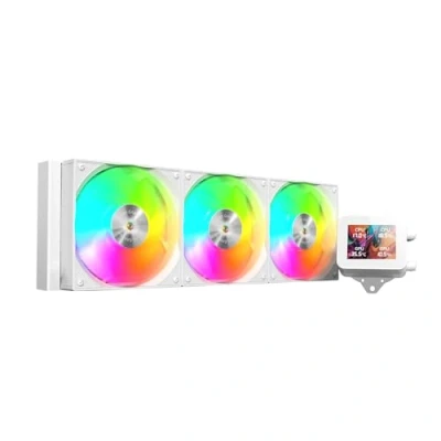 Immagine di Mars Gaming ML VISION360, Raffreddamento a Liquido AIO, TDP 600W, 3x Ventole ARGB con Nucleo in Rame e Alluminio FDB, Schermo LCD IPS 4:3 Rotazione 360 Software, Multisocket Universale, Bianco