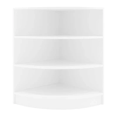 Immagine di Bancone Angolare da Negozio LM60 Bianco Mobile Espositivo Modulabile in MDF con 3 Ripiani Frontali, Finitura Melaminica, 60x90x60cm Ideale per Negozi Abbigliamento e Gioiellerie