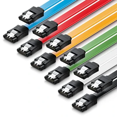 Immagine di deleyCON 6x 50cm Cavi SATA 3 Set Cavo Dati III HDD SSD di Collegamento Clip in Metallo 6 GBit/s 2 Connettori Diritti Tipo L Colorato