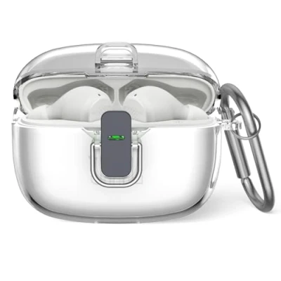Immagine di Custodia protettiva per JBL Vibe Beam, MOWYEOK trasparente TPU serratura di sicurezza, applicabile al Beam/JBL Wave 200TWS auricolari, con moschettone (trasparente)
