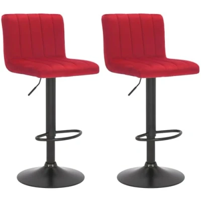 Immagine di CLP Set di 2 sgabelli da bar Jamie velvet I Sgabello banco regolabile in altezza con poggiapiedi, Colore:rosso