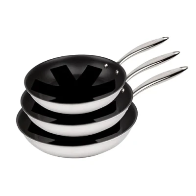 Immagine di MasterPRO Argent 3 padelle antiaderenti da 20, 24 e 28 cm con triplo strato in acciaio inox alluminio forgiato manico ergonomico padella per tutti i tipi di cucina