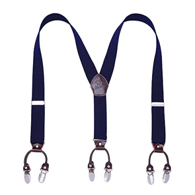 Immagine di KANGDAI Robusto Uomini Braces 6 Fibbie Y Indietro 10 colori Suspendenti regolabili elastici durevoli Forti clip metalliche (Blu scuro)
