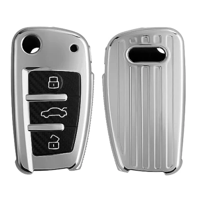 Immagine di kwmobile Custodia Compatibile con Audi 3 tasti pieghevole Cover Chiavi Auto Protezione Copri Telecomando Copertura TPU argento brillante