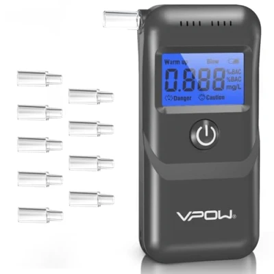 Immagine di VPOW Etilometro Portatile Certificato, Alcol Test con Display LCD Blu Digitale, Precisione di Grado, Personale per Uso Domestico e Professionale Grigio