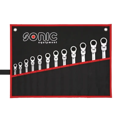 Immagine di SONIC 601218 Serie di chiavi a cricco ad anello fissa 12 8mm, 9mm, 10mm, 11mm, 12mm, 13mm, 15mm, 16mm, 17mm, 18mm, 19mm, 14mm Acciaio al cromo vanadio