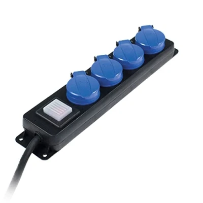 Immagine di as Schwabe Bloc de 4 prises Distribution Avec interrupteur, courant sécurité couvercles rabattables, 1,5 m câble, 230V, 16A, IP44, Noir, 838611