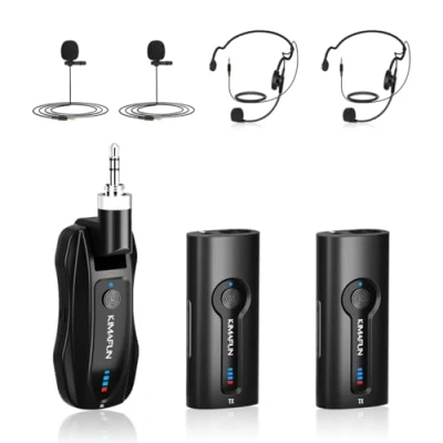 Immagine di KIMAFUN Microfono Archetto e Lavalier Wireless 2.4G per 2 Persone, Bavero Senza Fili Amplificare Insegnamento in classe, Riunioni, Interviste, Discorsi, Seminari G70(2TX+1RX)