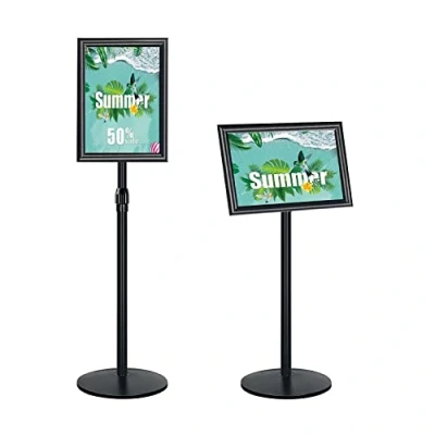 Immagine di Newzealkids supporto regolabile per poster formato A4, resistente, da pavimento, avvisi, matrimoni, spettacoli, pubblicità, nero