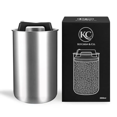 Immagine di Barattolo per caffè ermetico 1 kg di chicchi con coperchio sottovuoto (contenitore caffè, tè, lattina in acciaio inox conservare tappo aroma, contenitore 1000 g