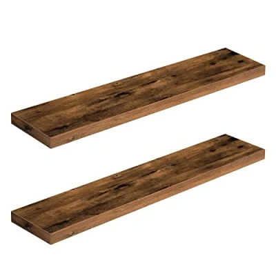Immagine di HOOBRO Set di 2 Mensole da Muro Sospese, Robuste Parete, con Supporto Nascosto, 100 cm, per Bagno, Camera Letto, Cucina, Ufficio, Soggiorno, Marrone Vintage EBF100BJP201G2