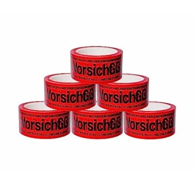 Immagine di BIGtec 6 rotoli di nastro adesivo per pacchetti, con cautela, in vetro, avvolgente, silenzioso, imballaggio, cartone, standard 66 m, lunghezza 48 mm, rosso, materiale da