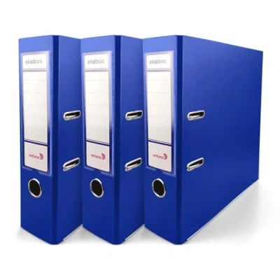 Immagine di Netuno 3 raccoglitori cartone ecologico riciclato blu a 2 anelli A4 dorso 8 cm per ufficio scuola archivio faldoni portadocumenti