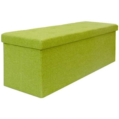 Immagine di DuneDesign Ottomana XXL Pieghevole 110x38x38cm incl 2 pareti divisorie 120L Panca Contenitore Cassapanca Imbottita Verde Limone