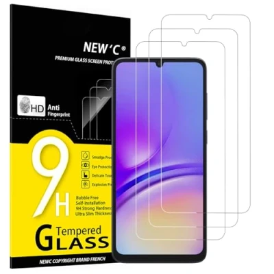 Immagine di NEW&#039;C 3 Pezzi, Vetro Temperato per Samsung Galaxy A05, A05s, Pellicola Prottetiva, Senza Bolle, Durezza 9H, 0,33mm Ultra Trasparente, Resistente