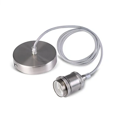 Immagine di Lampada a Sospensione Vintage KIT Modern Retro Stile Industriale E27 Portalampade Tntrecciato Cavo in Tessuto Con Lunghezza Regolabile Nichel Satinato