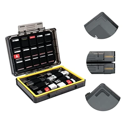Immagine di KIWIFOTOS Custodia impilabile antiscivolo robusta per 30 schede di memoria, ad esempio CFexpress tipo A, SD Nintendo Switch (NS) Game Card, PSV PS Vita Card e 16 chiavette USB Flash Drive, resistente