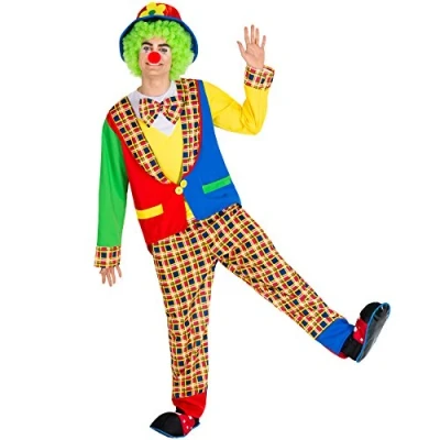 Immagine di dressforfun Costume da Uomo Clown Alfredo Variopinto Frac e Comodi pantaloni Incl. Cappello Floscio con Fiore di Feltro Naso Pagliaccio (XXL No. 300842)