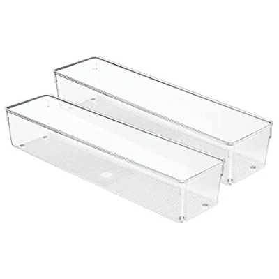 Immagine di iDesign Linus Divisorio per Cassetti, Grande Organizzatore Cassetti Posate e Utensili in Plastica, Set da 2 Scatole Contenitori, Trasparente