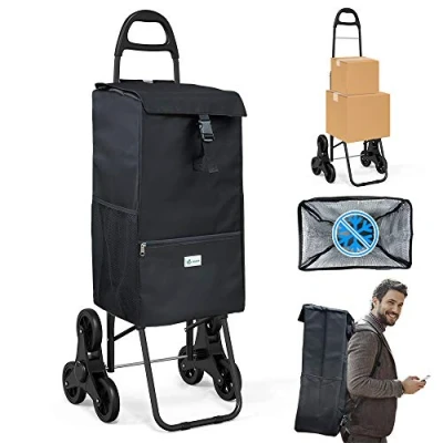 Immagine di VOUNOT Carrello Spesa Pieghevole con 3 Ruote per Scale, Portaspesa Borsa Termico, 40 L, Nero