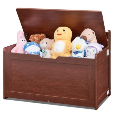 Immagine di VEVOR Baule Portagiochi in Legno per Bambini 830 x 455 609 mm Grande Panca Portaoggetti Piccoli con Coperchio a Ribalta, Cerniera di Sicurezza, Sala Giochi, Camera da Letto, Ciliegia